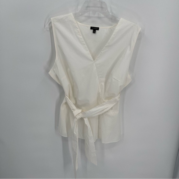 Talbots White Women Sleeveless Faux Wrap Top Classic belted size 18 crisp cotton - Picture 9 of 9